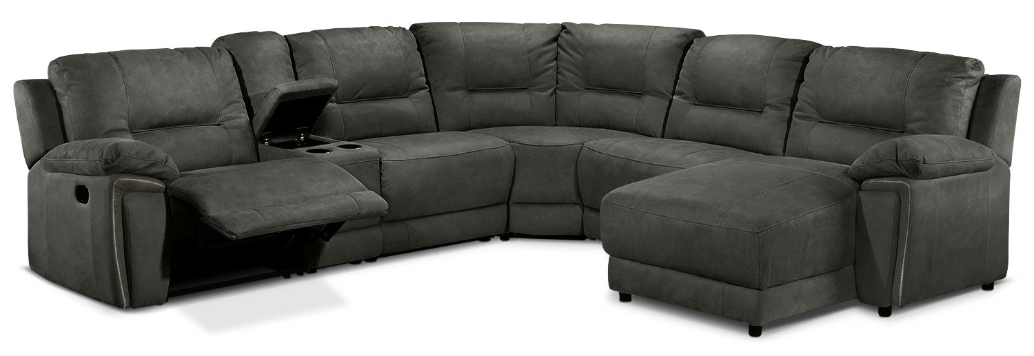 Pasadena 6-Piece Reclining Sectional with Right-Facing Chaise - Dark Grey