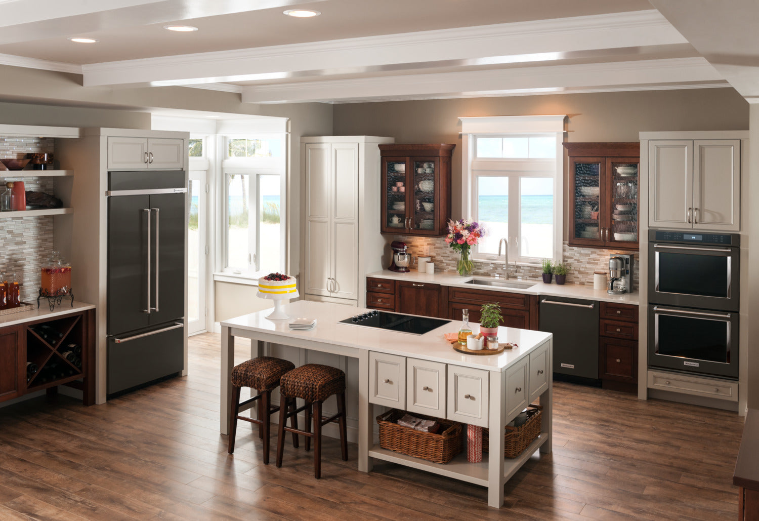 KitchenAid 36.25" 20.8 Cu. Ft. Black Stainless Steel French Door Refrigerator - KBFN506EBS