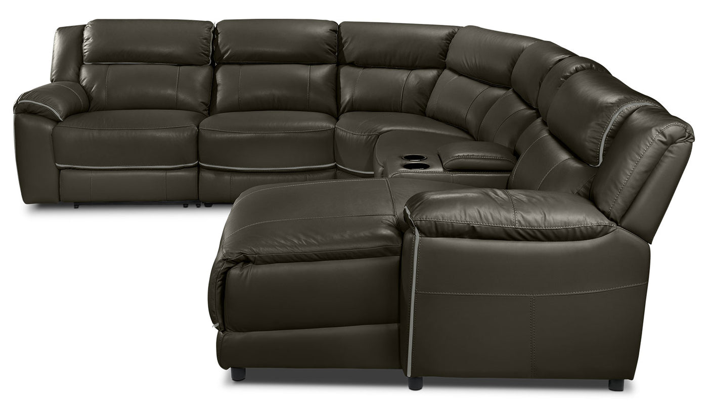 Holton Leather 6-Piece Sectional with Right-Facing Chaise - Charcoal Grey