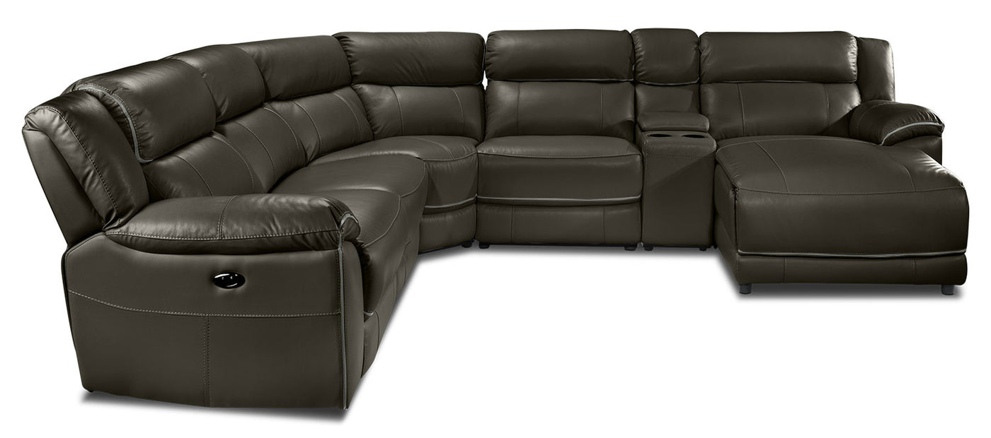 Holton Leather 6-Piece Sectional with Right-Facing Chaise - Charcoal Grey