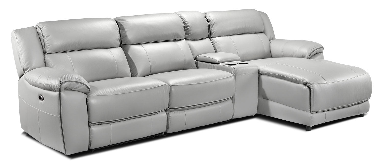 Holton Leather 4-Piece Sectional with Right-Facing Chaise - Grey