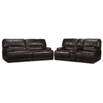 Dearborn Leather Power Reclining Sofa and Reclining Loveseat w/ Console Set - Blackberry