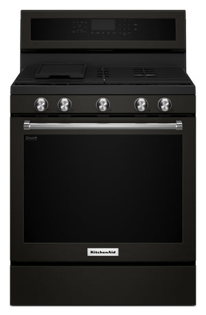 KitchenAid Black Stainless Steel Freestanding Gas Convection Range (5.8 Cu. Ft.) - KFGG500EBS