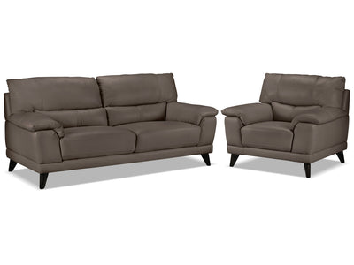 Braylon Leather Sofa and Chair Set - African Grey