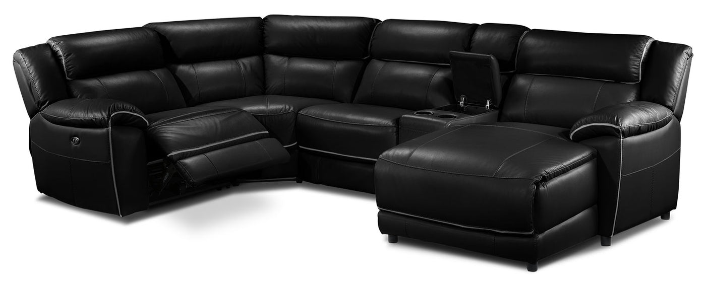 Holton Leather 5-Piece Sectional with Right-Facing Chaise - Black