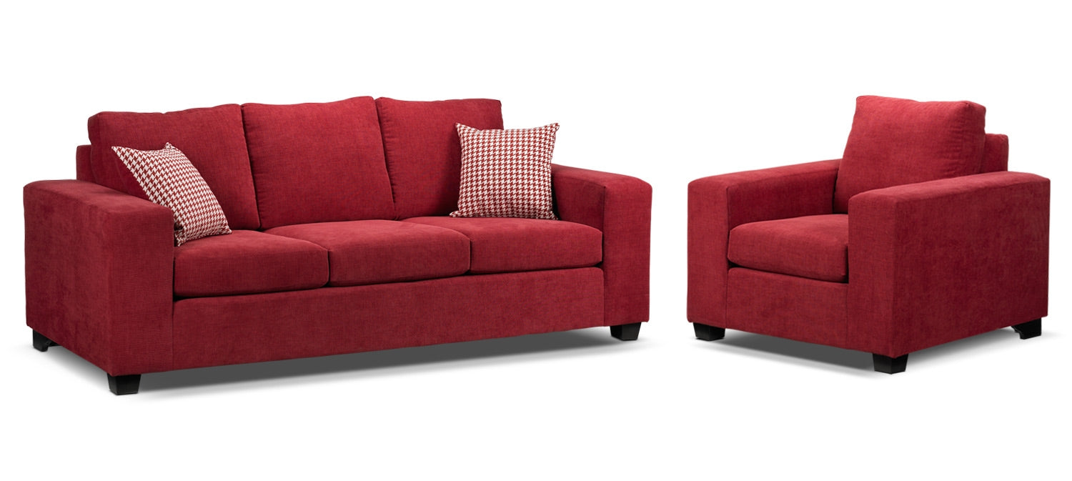 Fava Sofa and Chair Set - Red