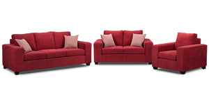 Fava Sofa, Loveseat and Chair Set - Red