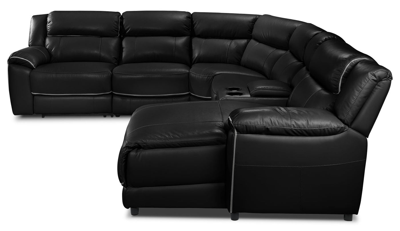 Holton Leather 6-Piece Sectional with Right-Facing Chaise - Black