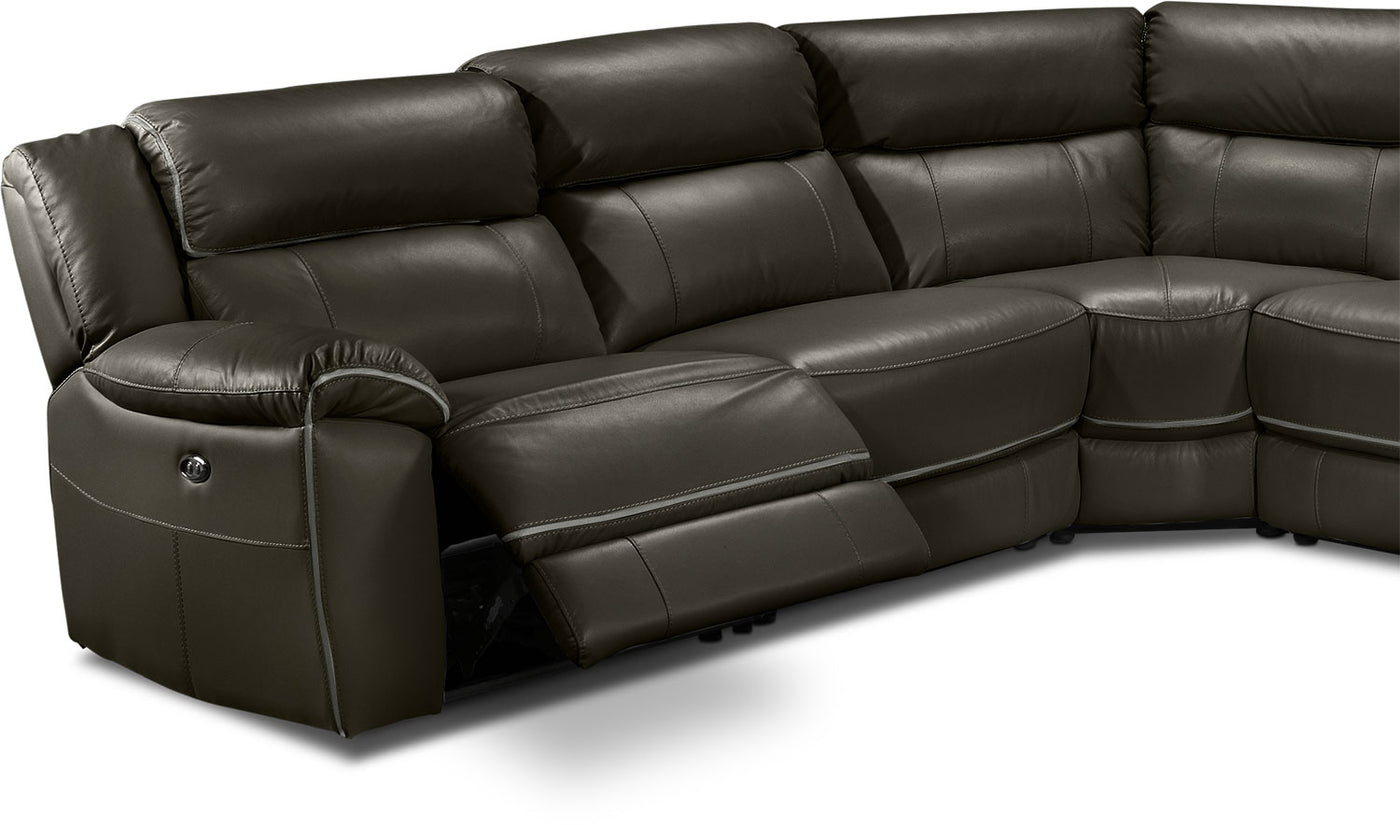 Holton Leather 6-Piece Sectional with Right-Facing Chaise - Charcoal Grey