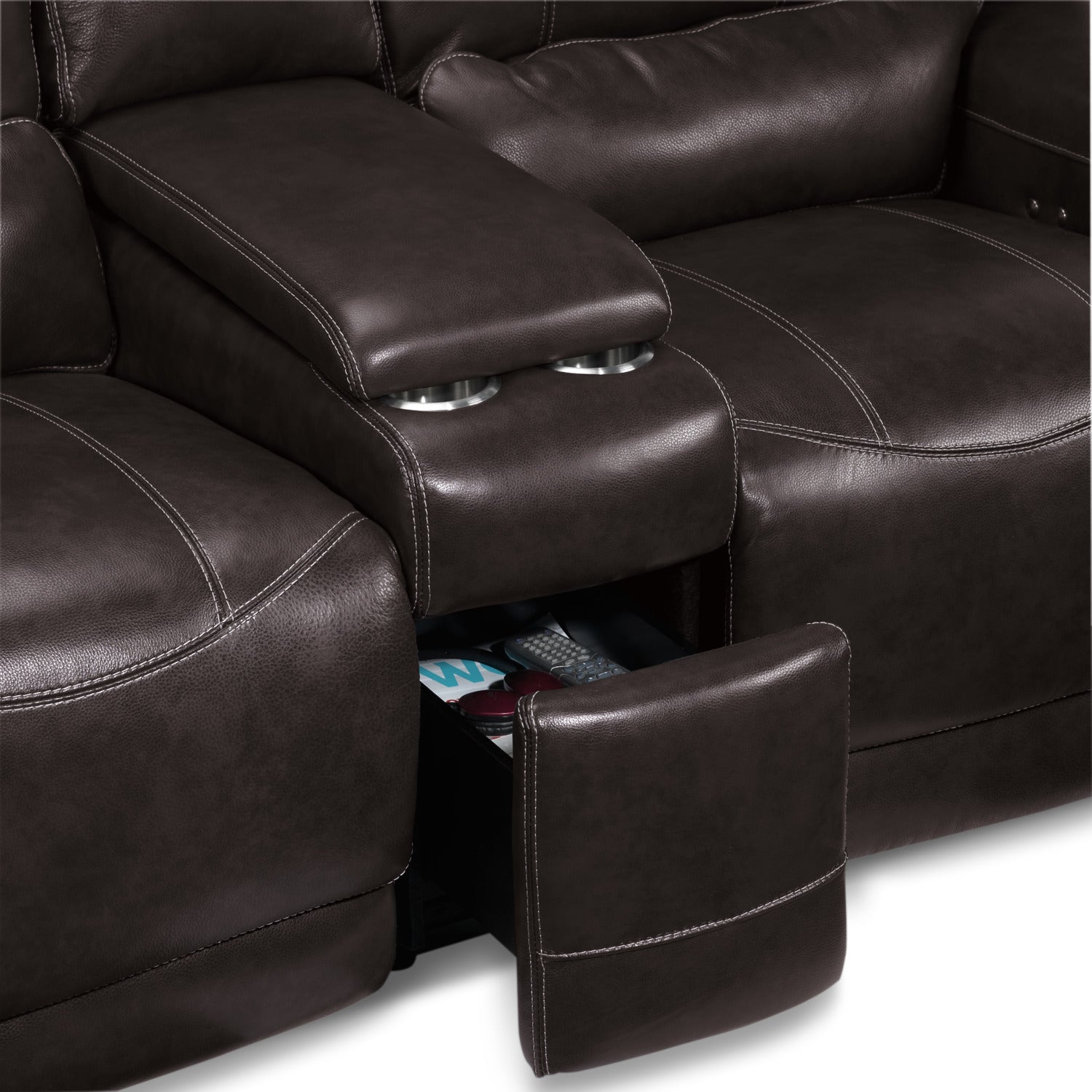 Dearborn Leather Power Reclining Sofa and Reclining Loveseat w/ Console Set - Blackberry