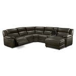 Holton Leather 6-Piece Sectional with Right-Facing Chaise - Charcoal Grey