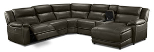 Holton Leather 6-Piece Sectional with Right-Facing Chaise - Charcoal Grey