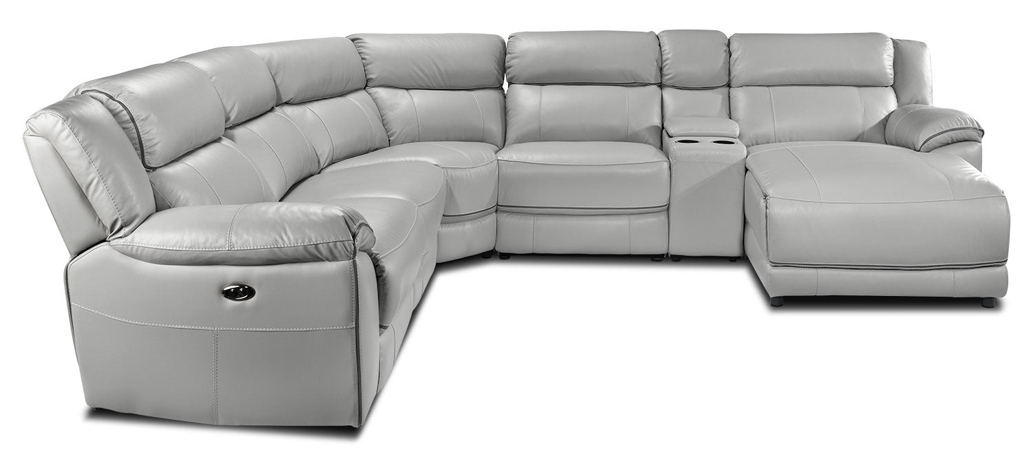 Holton Leather 6-Piece Sectional with Right-Facing Chaise - Grey