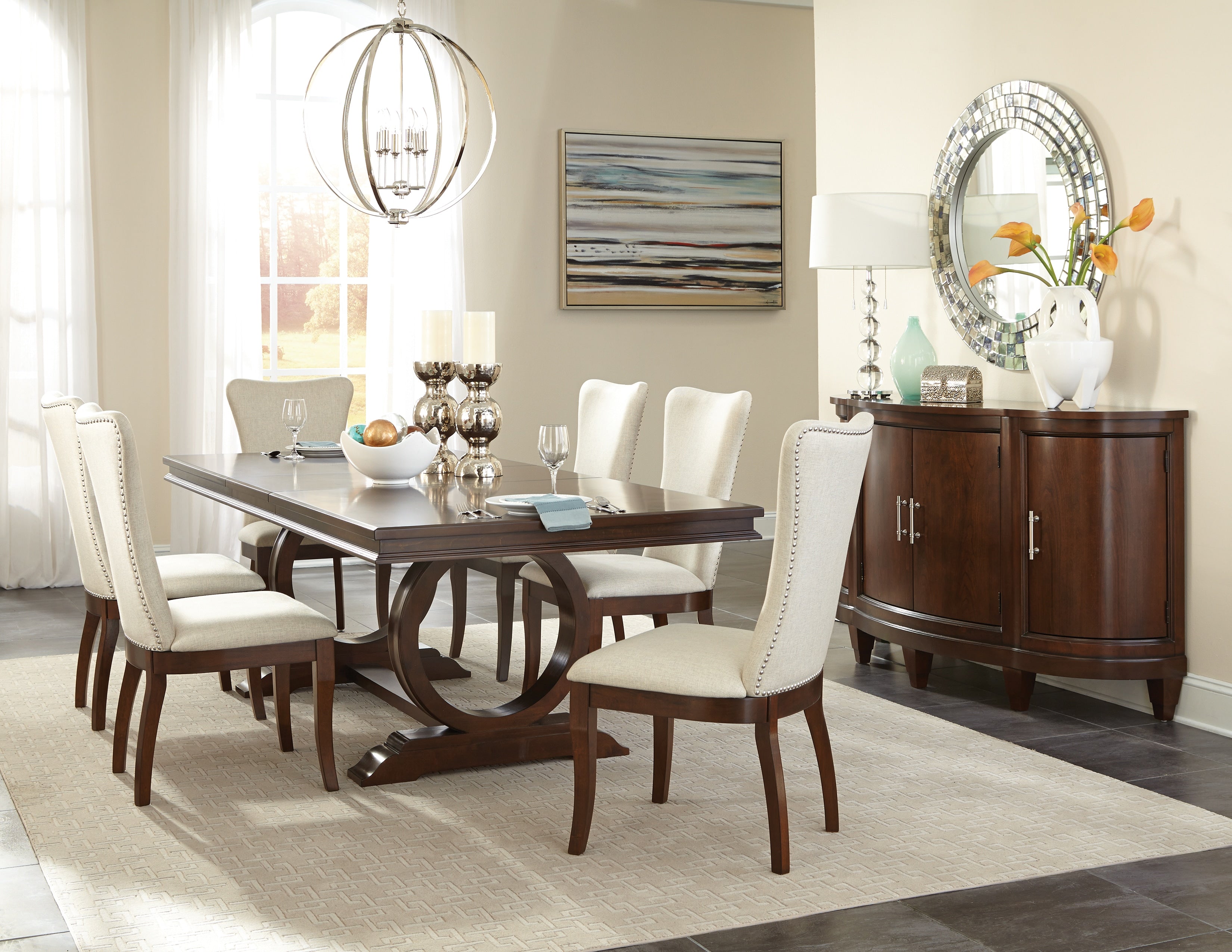 Rosario 7-Piece Extendable Dining Set - Cherry and Beige