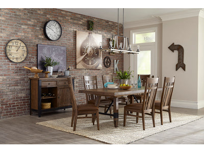 River Falls 7-Piece Dining Trestle Table Set - Brown