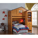 Djalu Twin Tree House Loft Bed with Bookcase - Rustic Oak