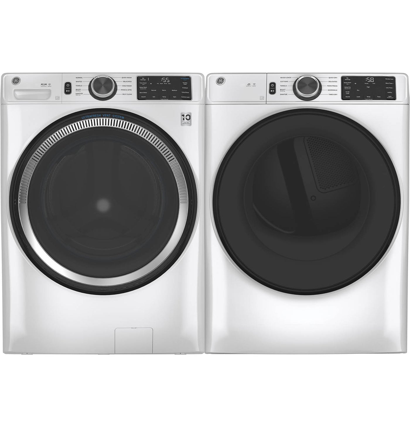 GE White Front Load Washer (5.5 Cu. Ft.) & GE White Electric Front Load Dryer ( 7.8 Cu. Ft.) - GFW550SMNWW/GFD55ESMNWW