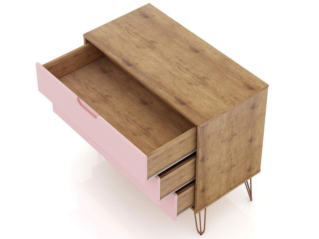 Nuuk 3-Drawer Dresser - Nature/Rose Pink