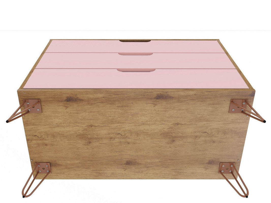 Nuuk 3-Drawer Dresser - Nature/Rose Pink