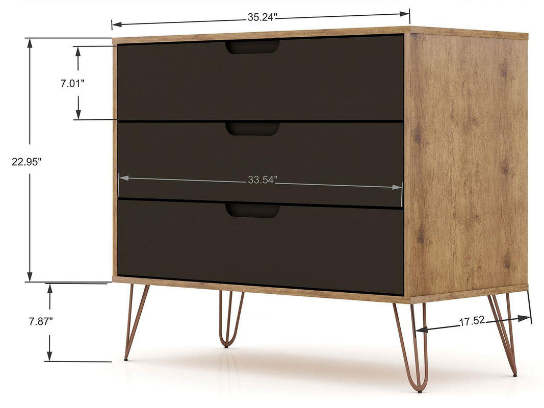 Nuuk 3-Drawer Dresser - Nature/Textured Grey