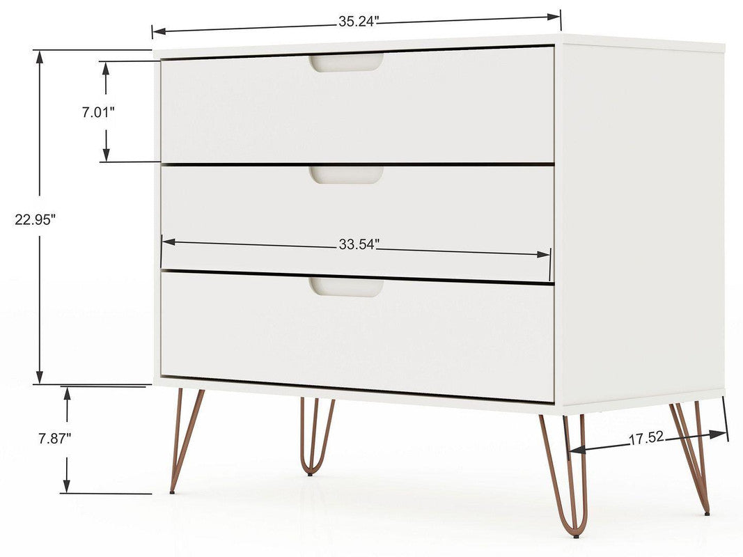 Nuuk 3-Drawer Dresser and Night Table Set - White