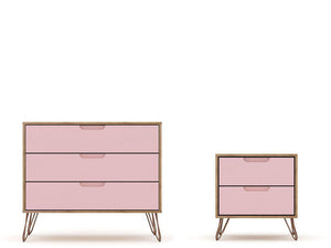 Nuuk 3-Drawer Dresser and Night Table Set - Nature/Rose Pink