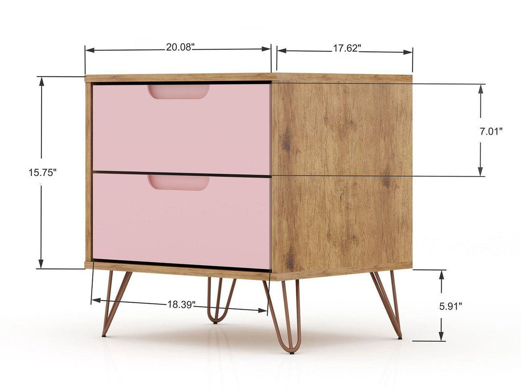 Nuuk 3-Drawer Dresser and Night Table Set - Nature/Rose Pink