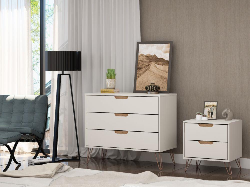 Nuuk 3-Drawer Dresser and Night Table Set - Off White/Nature