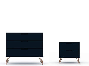 Nuuk 3-Drawer Dresser and Night Table Set - Midnight Blue