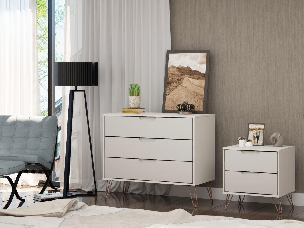 Nuuk 3-Drawer Dresser and Night Table Set - Off White