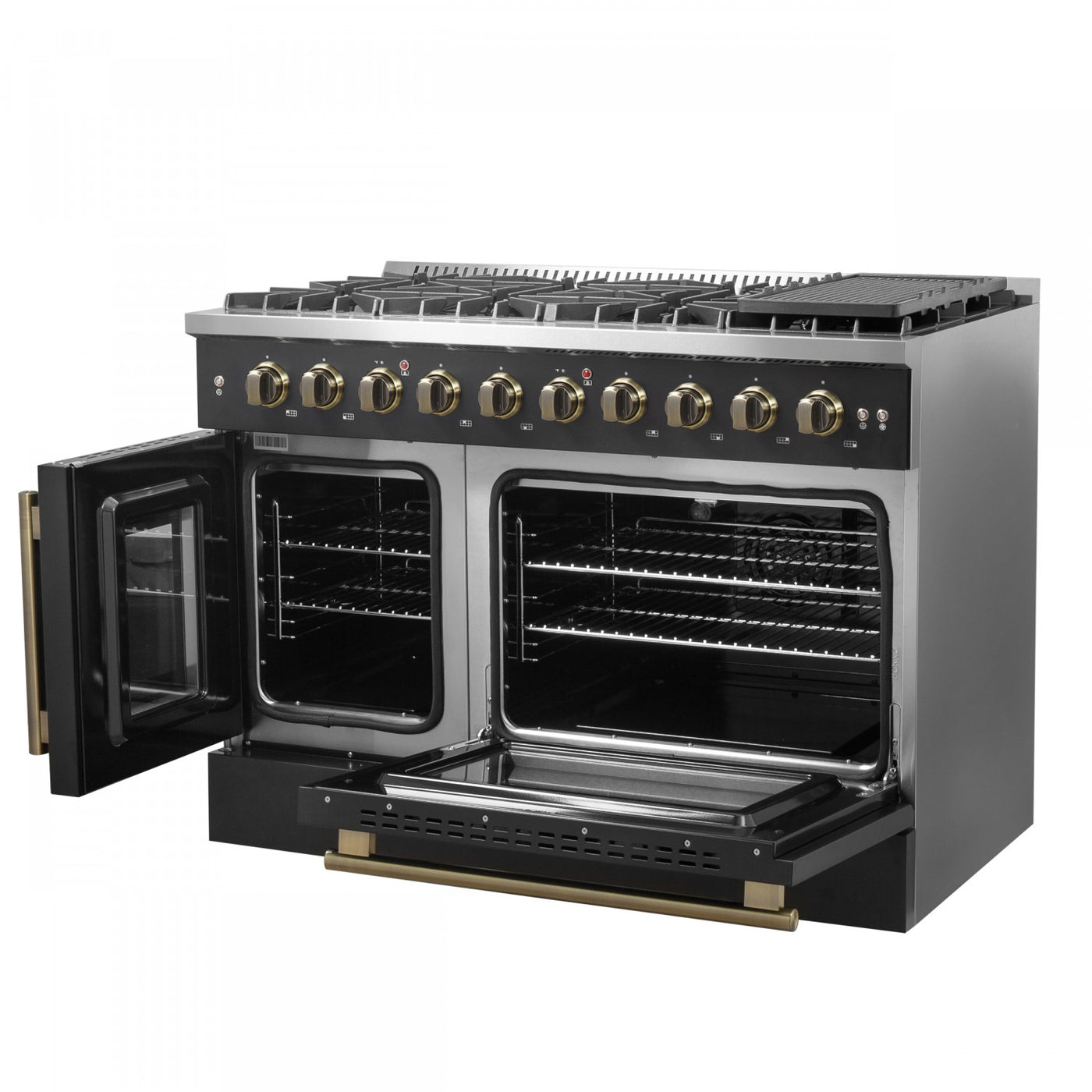 Forno Galiano 48" Black Freestanding French Door Double Oven Gas Range (6.58 Cu. Ft.) - FFSGS6444-48BLK
