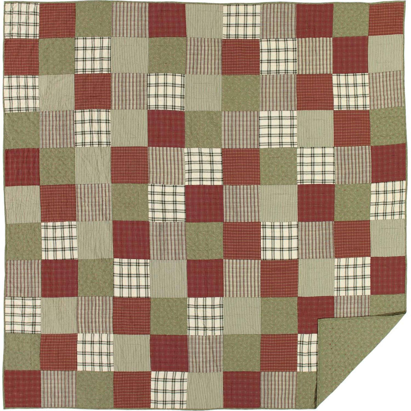 Mayfred Queen Quilt - Khaki/Barn Red