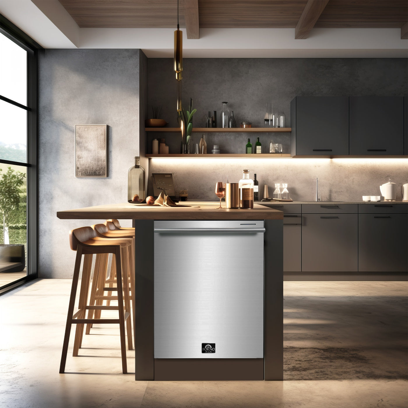 Forno Premium Stainless Steel Kitchen Package with 36" Dual Fuel Range, French Door Refrigerator and Dishwasher - FBDL-004-02CAUS