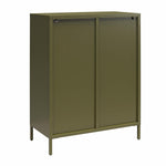 Luna Short 2-Door Metal Accent Cabinet with Fluted Glass - Olive Green