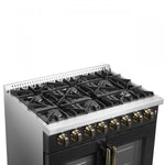Forno Galiano 36" Black French Door Dual Fuel Range with True Convection (5.36 Cu. Ft.) - FFSGS6356-36BLK