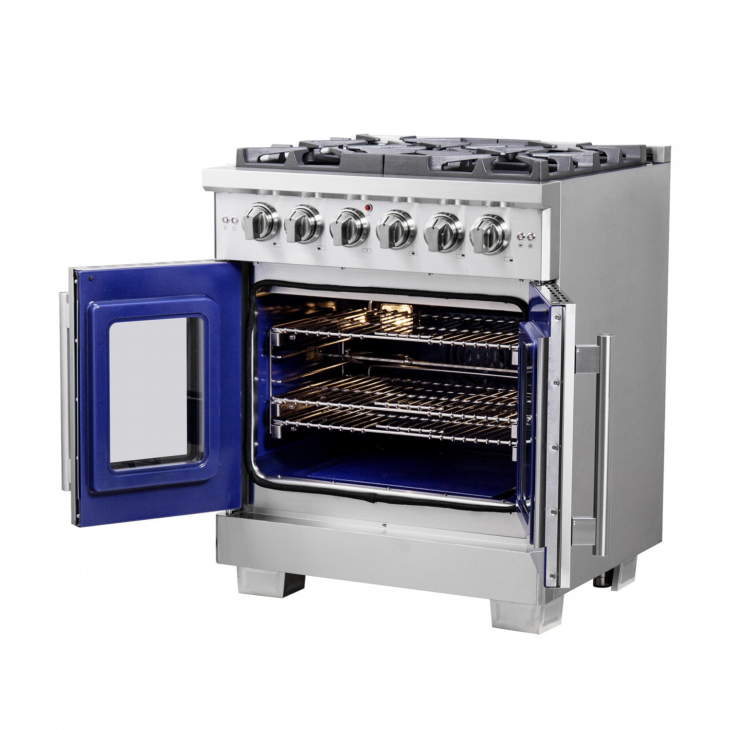 Forno Capriasca 30" Stainless Steel French Door Freestanding Gas Range with Air Fry (4.32 Cu. Ft.) - FFSGS6460-30