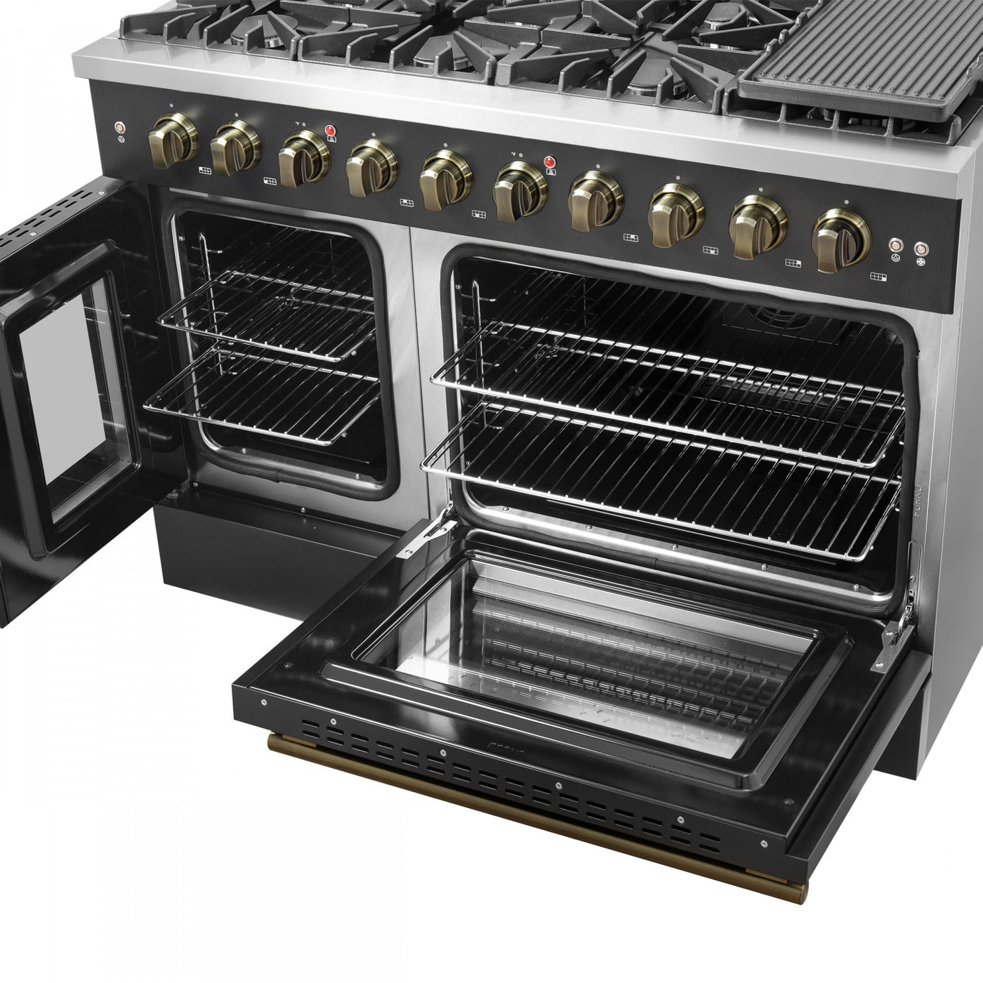 Forno Galiano 48" Black Freestanding French Door Double Oven Gas Range (6.58 Cu. Ft.) - FFSGS6444-48BLK