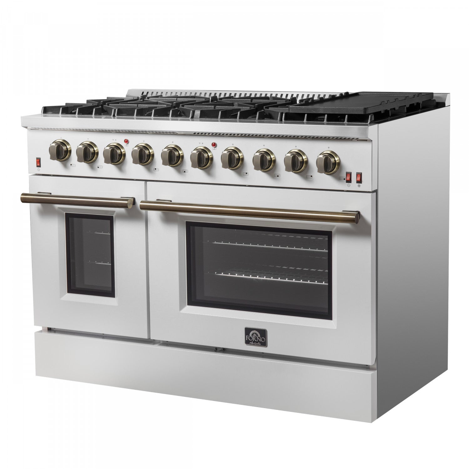 Forno Galiano 48" White Freestanding Double Oven Gas Range (6.58 Cu. Ft.) - FFSGS6244-48WHT