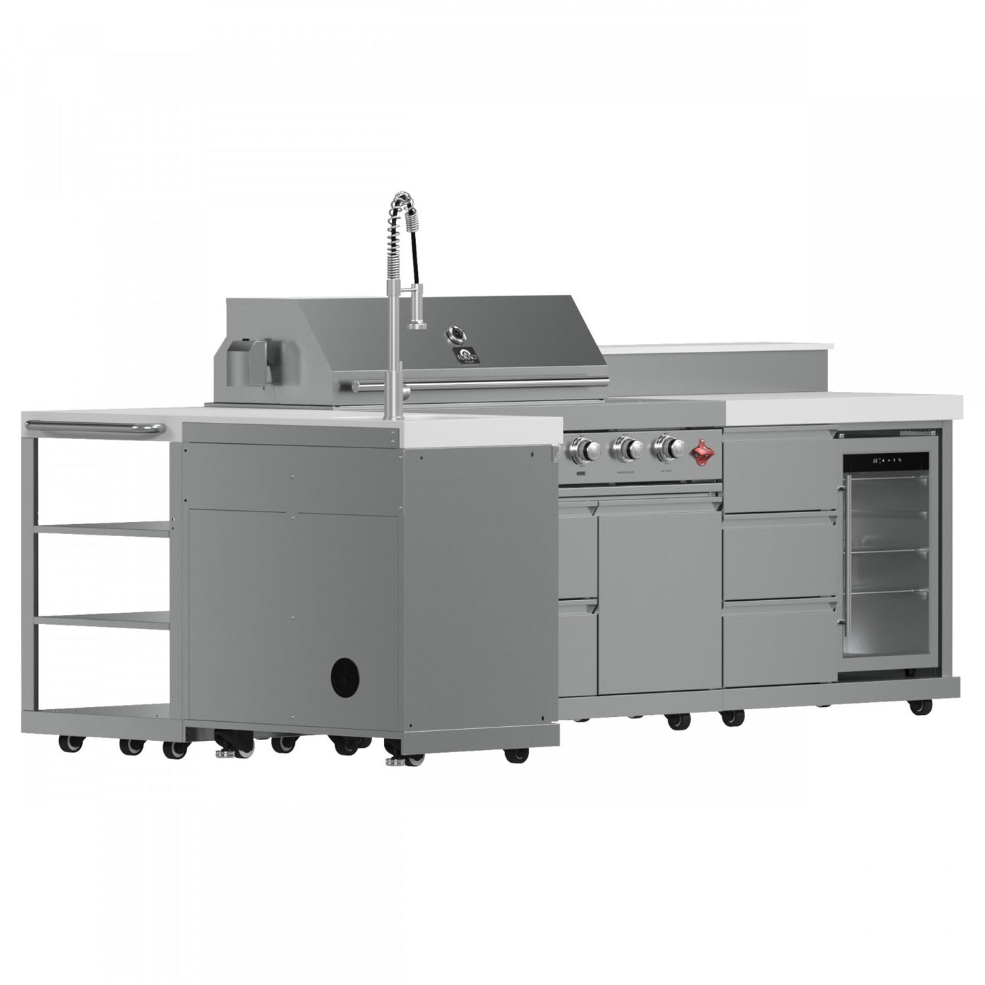 Forno Bulnes White Countertop Outdoor Kitchen with 40" 84,000 BTU BBQ and Beverage Centre - FODKT2520WHT