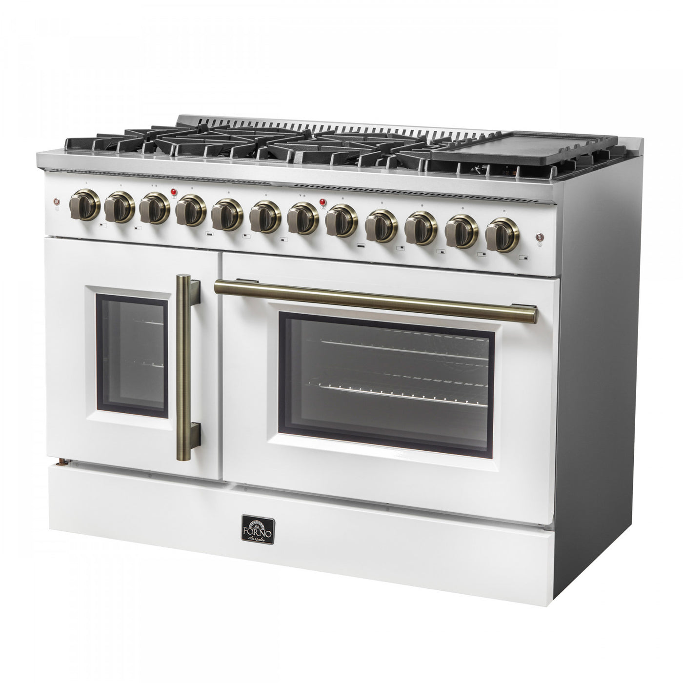 Forno Galiano 48" White French Door Freestanding Dual Fuel Double Oven Range (6.58 Cu. Ft.) - FFSGS6356-48WHT