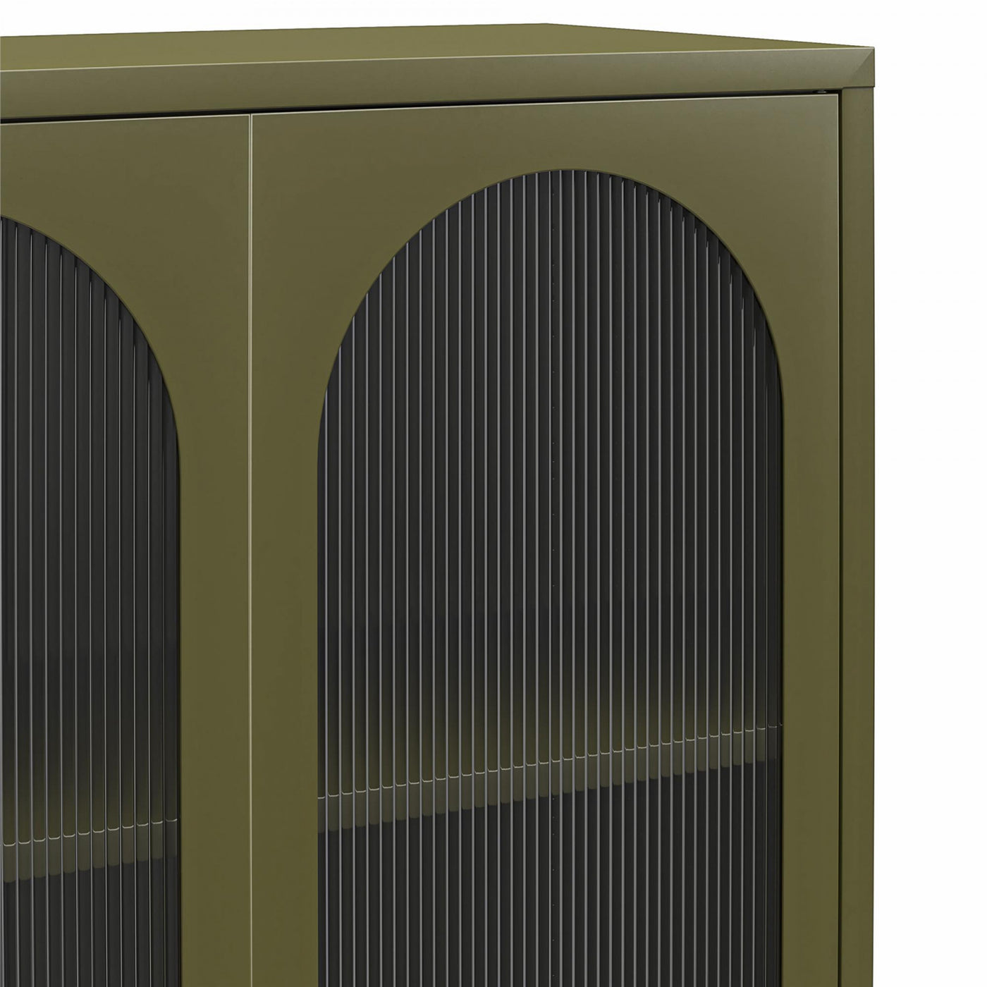 Luna Tall 2-Door Accent Cabinet with Fluted Glass - Olive Green