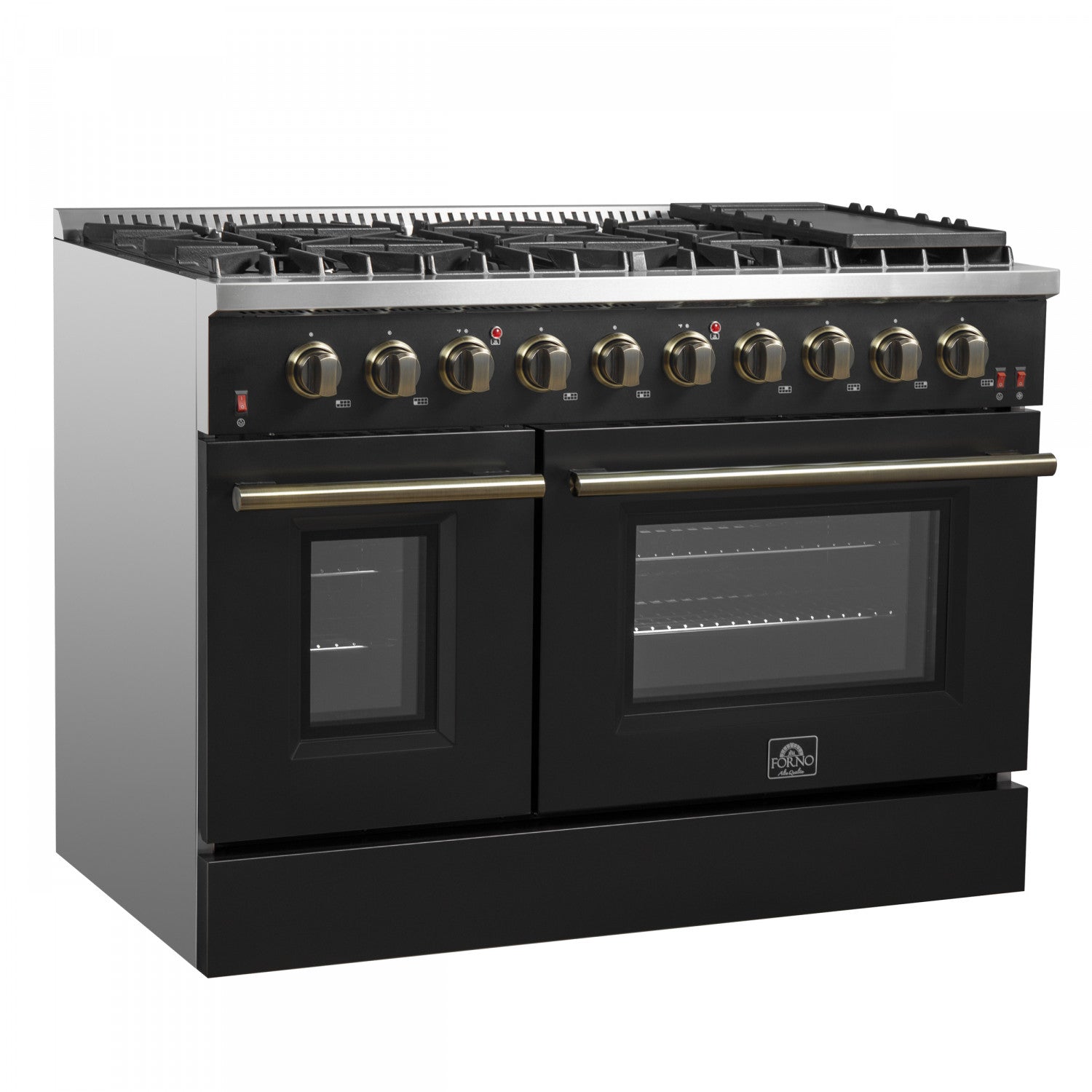 Forno Galiano 48" Black Freestanding Double Oven Gas Range (6.58 Cu. Ft.) - FFSGS6244-48BLK