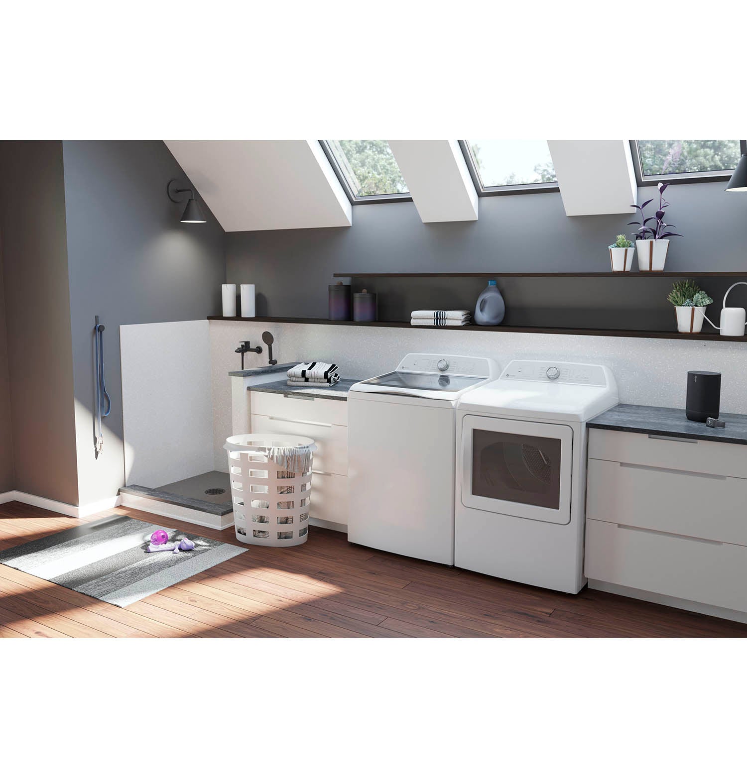 GE Profile White Top Load Washer (5.8 IEC cu. ft.) & GE Profile White Electric Dryer (7.4 cu. ft.) - PTW600BSRWS/PTD60EBMRWS