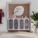 Luna Short 2-Door Metal Accent Cabinet with Fluted Glass - Lilac