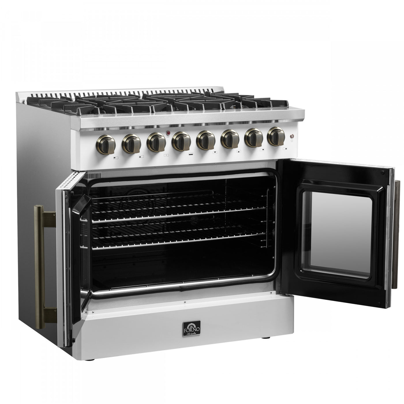 Forno Galiano 36" White French Door Dual Fuel Range with True Convection (5.36 Cu. Ft.) - FFSGS6356-36WHT