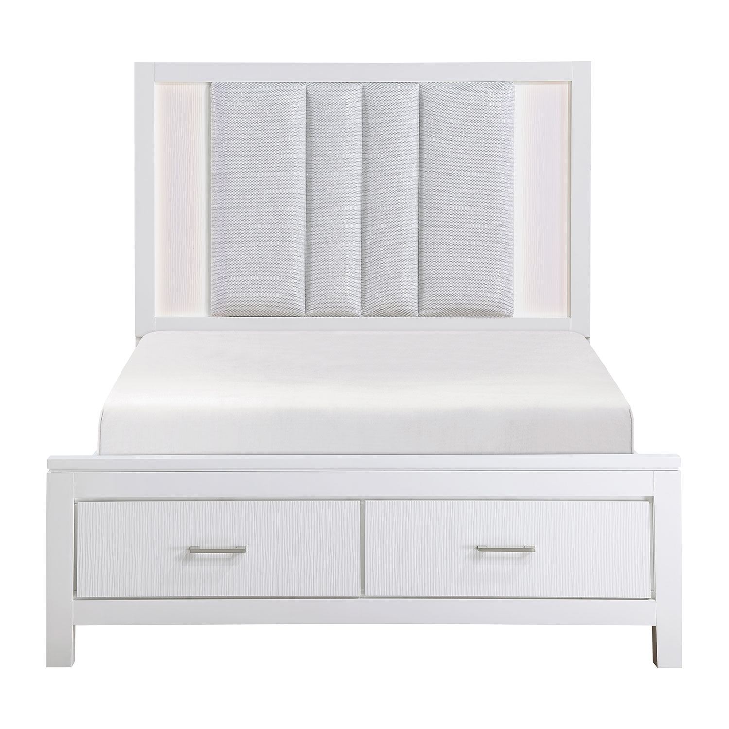 Paris 3-Piece Queen Storage Bed with LED Lighting - White, Silver