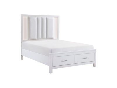 Paris 3-Piece Queen Storage Bed with LED Lighting - White, Silver