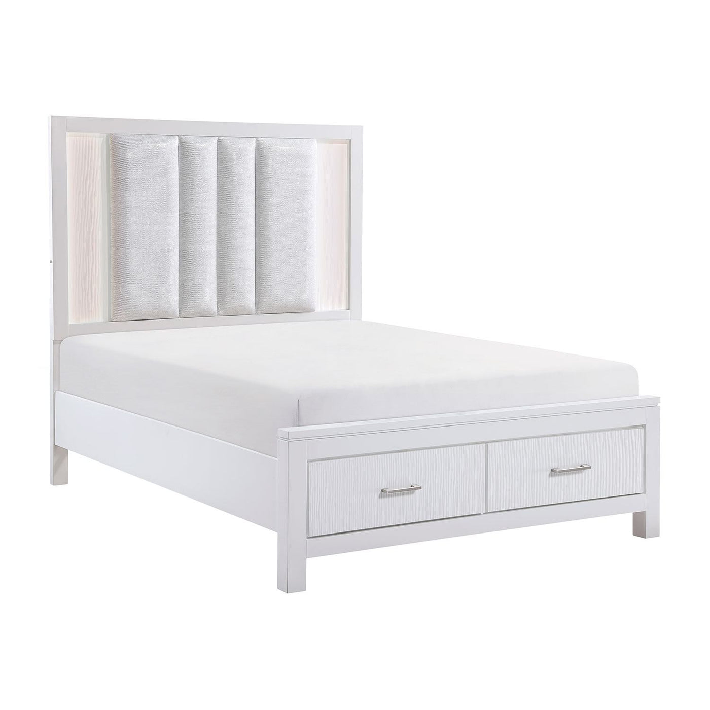 Paris 5-Piece King Storage Bedroom Package - White, Silver