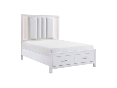 Paris 3-Piece King Storage Bed with LED Lighting - White, Silver