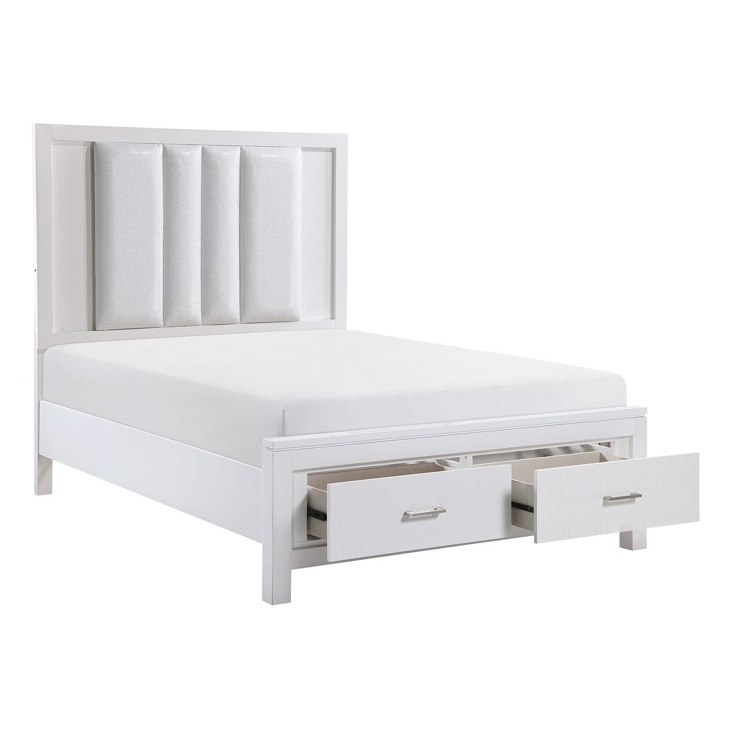 Paris 3-Piece King Storage Bed with LED Lighting - White, Silver